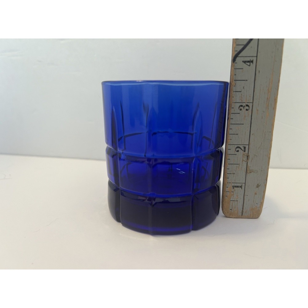 Anchor Hocking Cobalt Blue Tartan Old Fashioned Whiskey Rocks Glasses Set of 4 - Picture 5 of 5